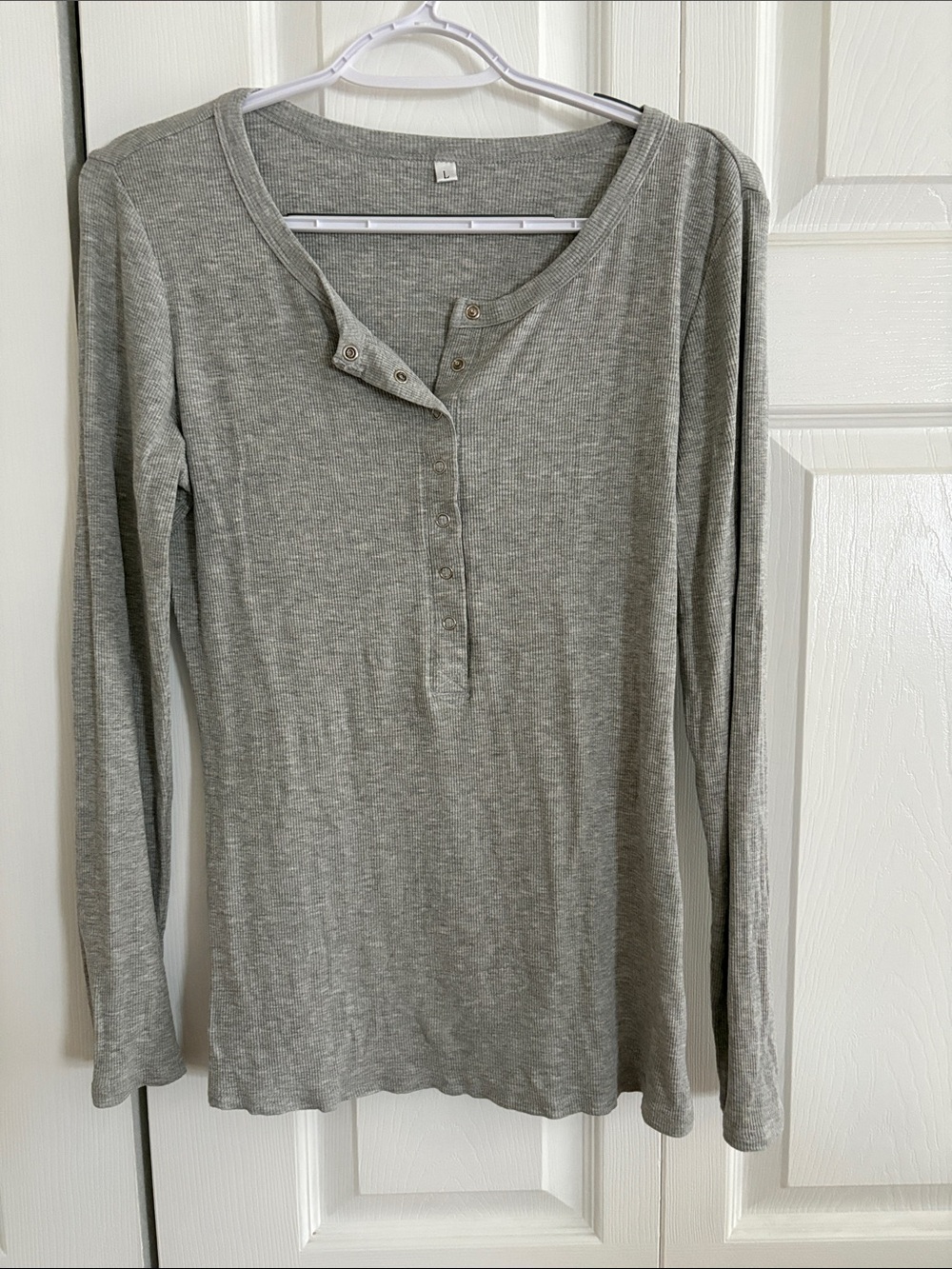 Amazon Women's Light Gray Long-Sleeve Henley